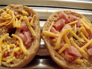 mini ham and cheese bagels set up