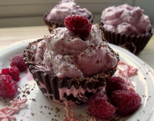 Raspberry Mousse in chocolate cup