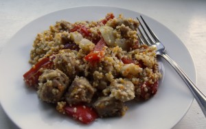 chicken sausage, peppers and couscous