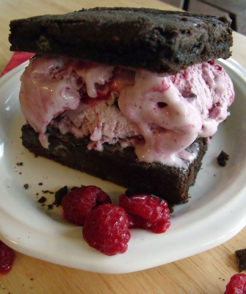 raspberry chocolate ice cream sandwich