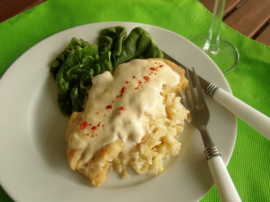 Chicken and Brown Rice in Creamy Skellig Cheddar Sauce