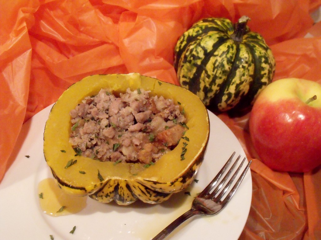 sausage and apple stuffed carnival squash