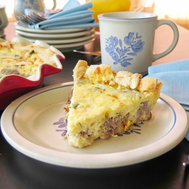 Beef and Cheddar Quiche serving