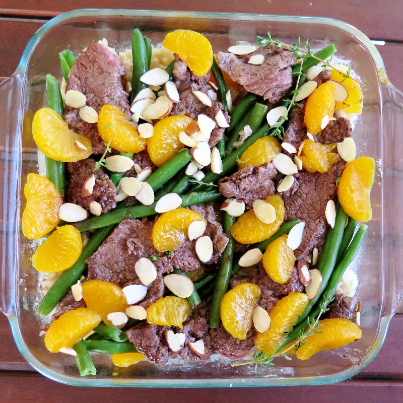 Beef and Green Beans over Orange Rice Casserole 