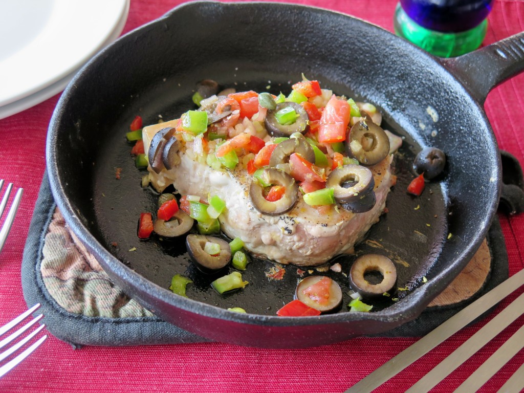 Tuna Steaks topped with Olive Salsa