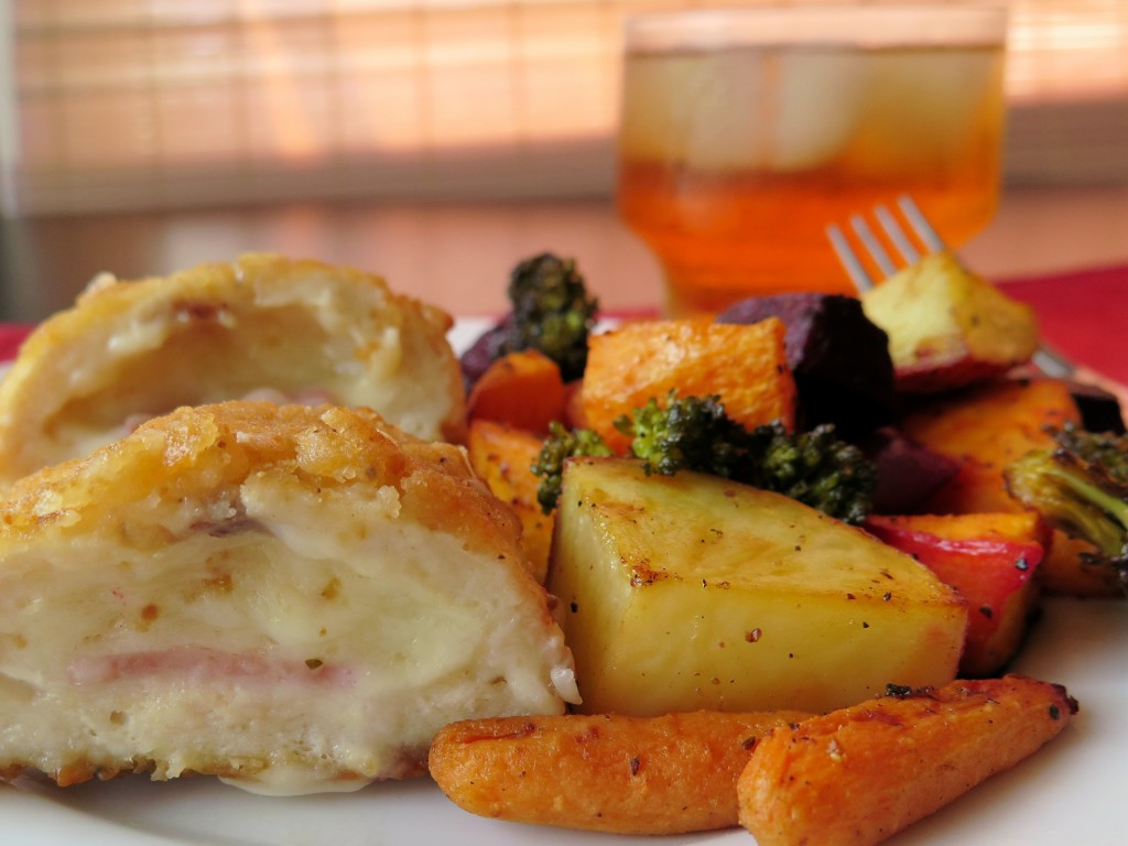 cordon bleu and roasted vegetables