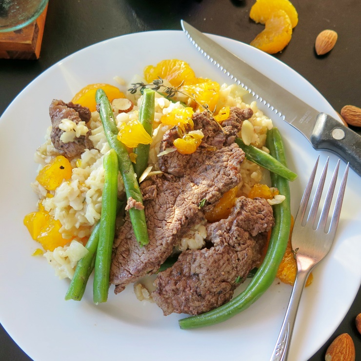 Beef and Beans Over Orange Rice