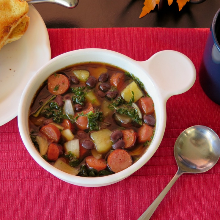 beef brats and beans soup bowl