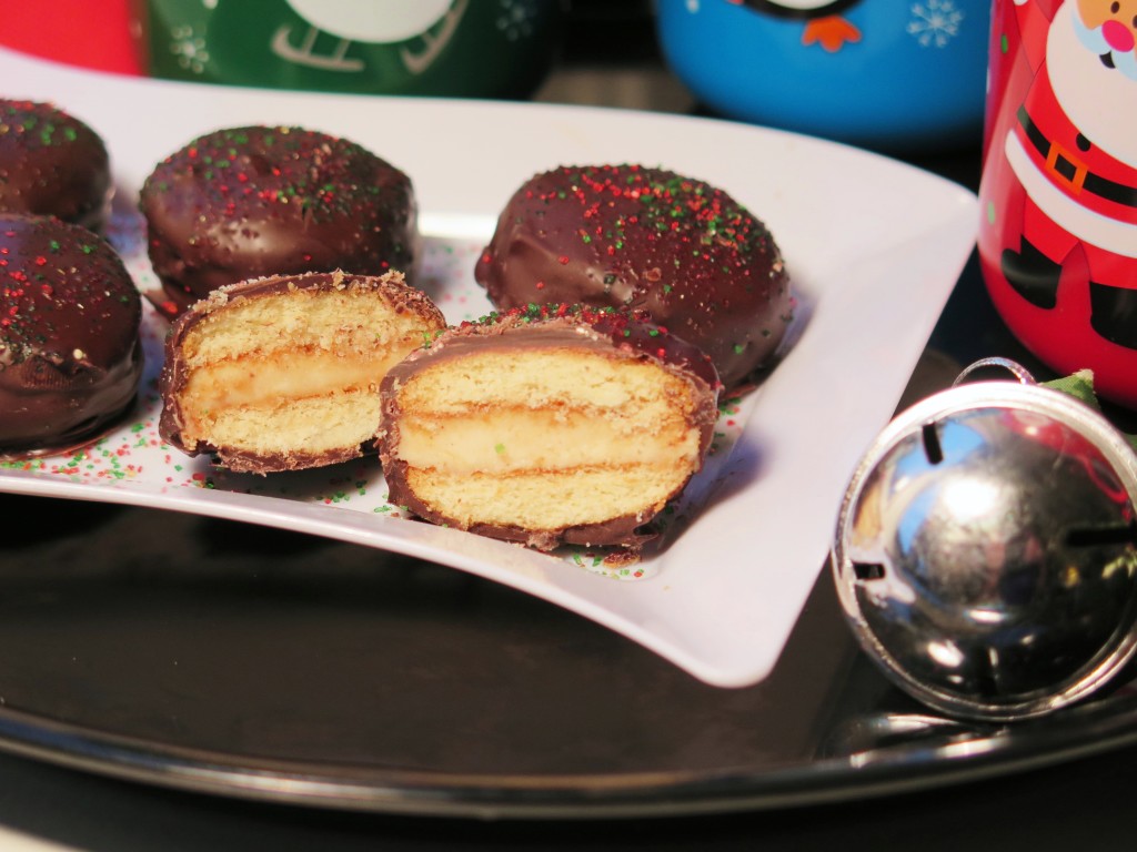 PB Creme Filled Sandwich Cookies choc dipped