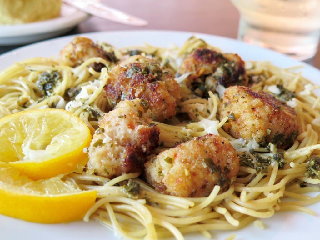 Garlicky Shrimp Meatball plate