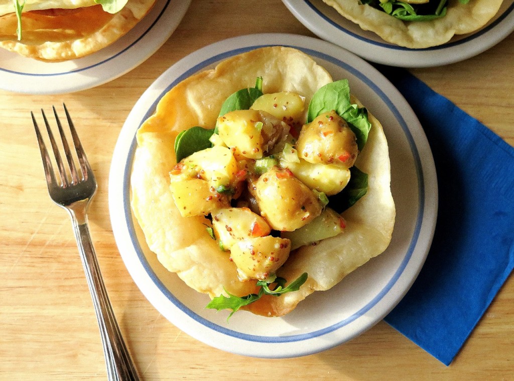 Potato Salad Tortilla Bowl  #SundaySupper  #GameDayIdahoPotatoes @idahopotato