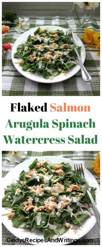 Flaked Salmon Arugula Spinach Watercress Salad