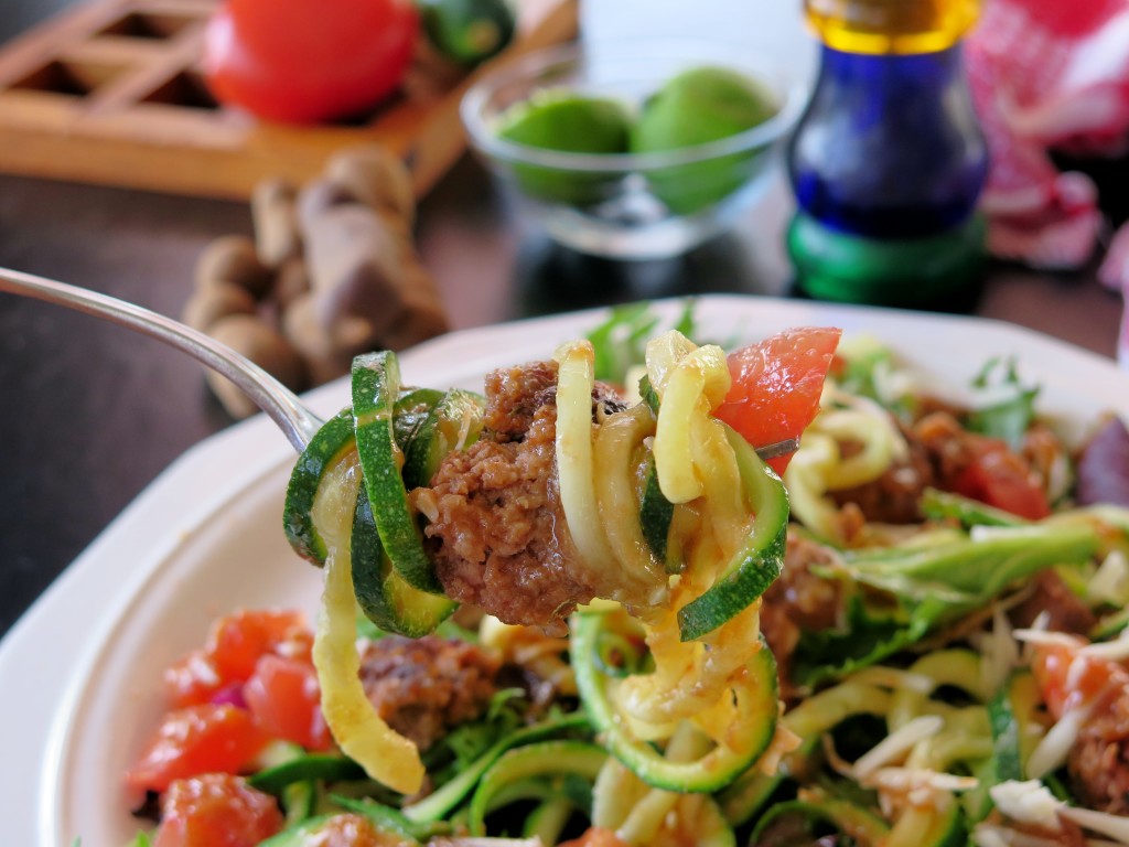 Meatballs and Spaghetti Zoodles Salad bite