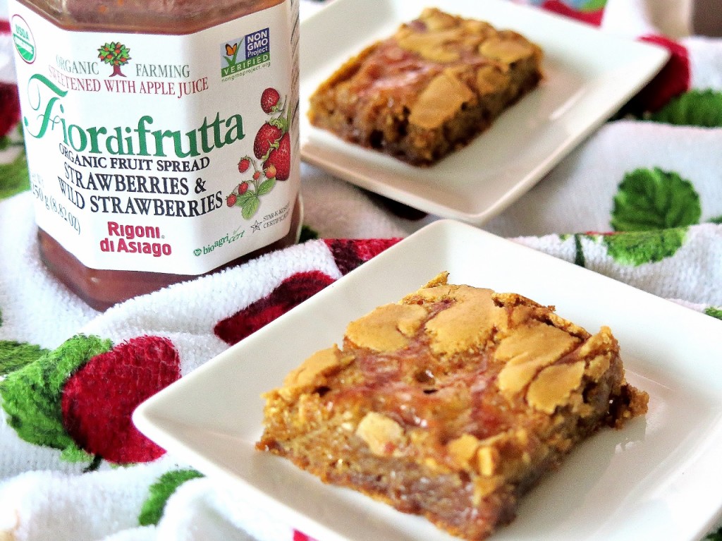 Double Strawberry Hazelnut Cookie Bars with jar