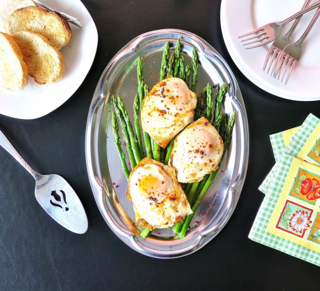 Smoked Eggs Over Asparagus Platter #BrunchWeek