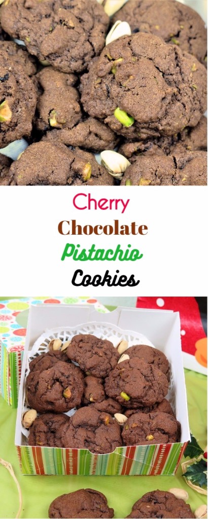 Cherry Chocolate Pistachio cookie collage
