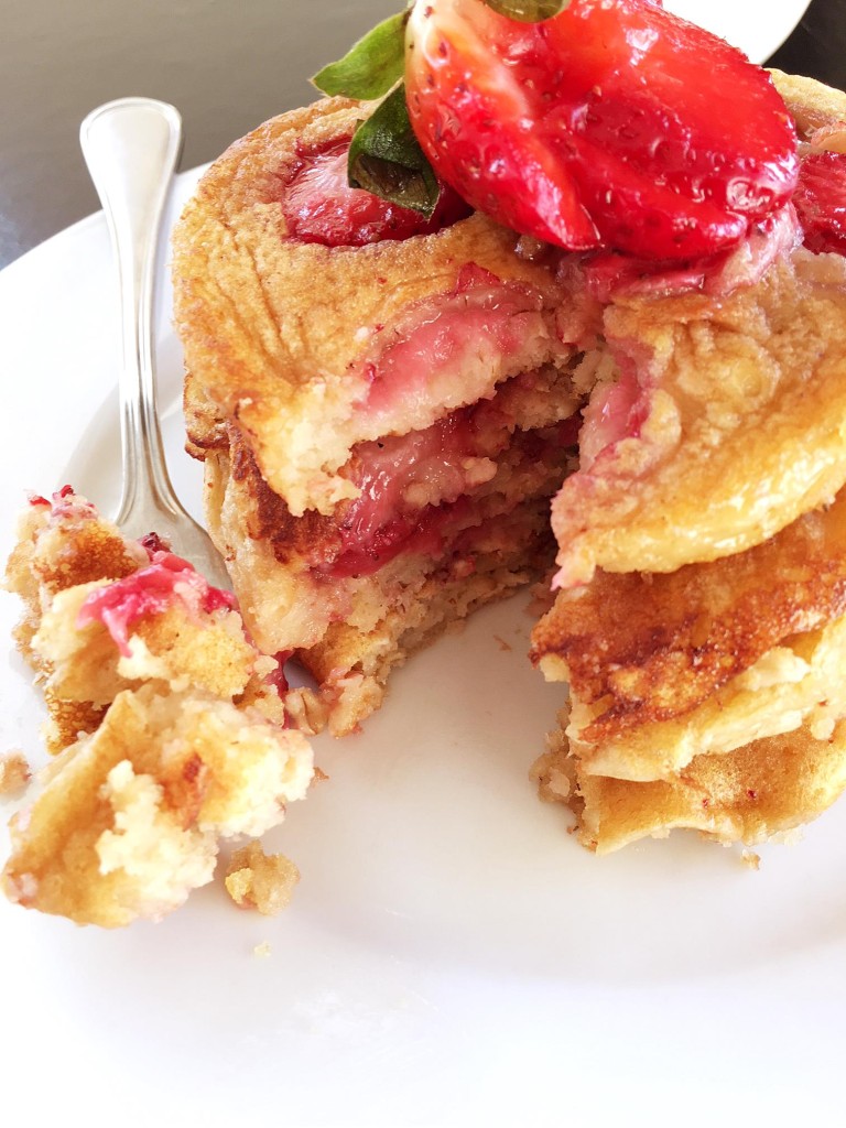 Cut Strawberry Oatmeal Pancakes