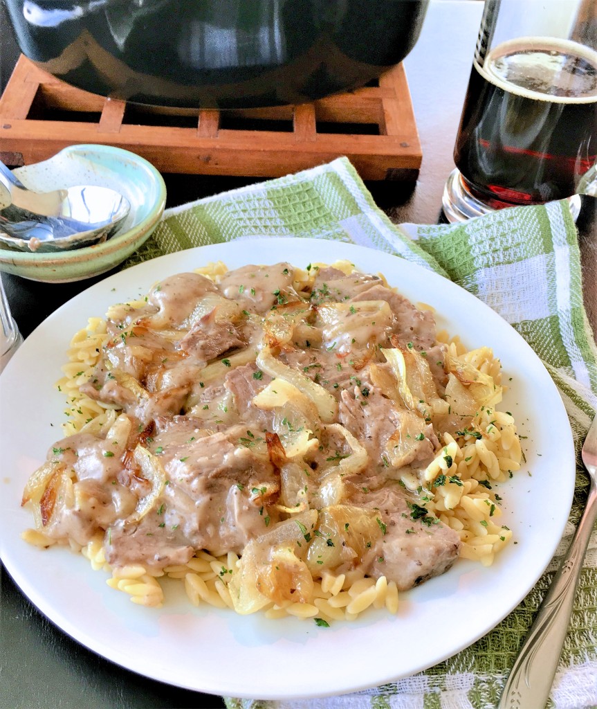 Beef with Onion Gravy Orzo