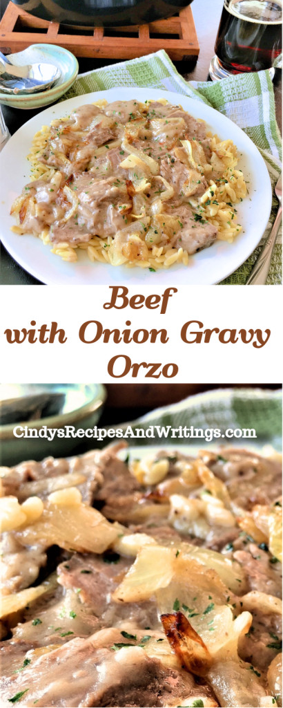 Beef with Onion Gravy Orzo 