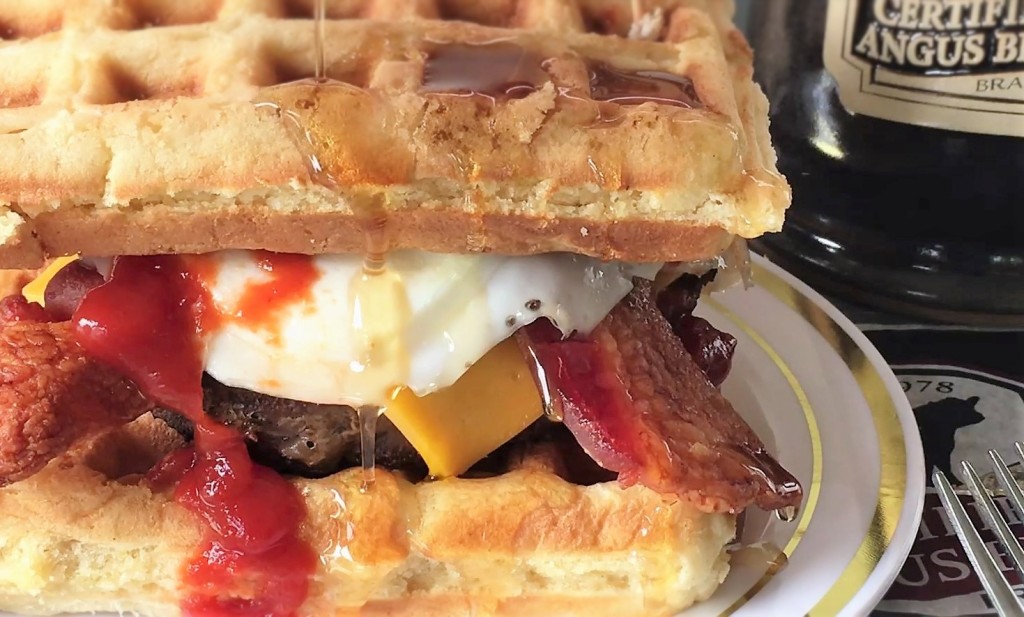 Breakfast Burger Waffle Sandwich