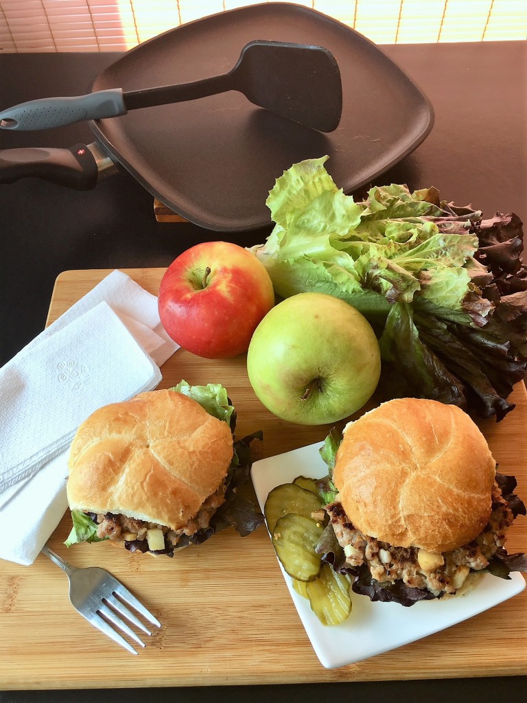 Apple Pork Burgers with pan