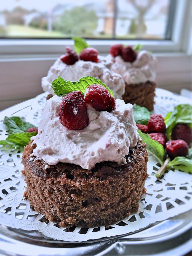 Raspberry Mousse Topped Chocolate Cakes