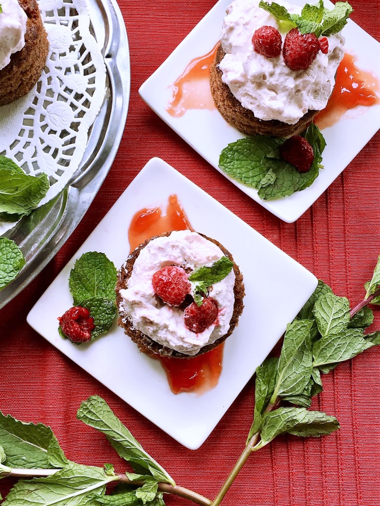 Raspberry Mousse Topped Chocolate Cakes