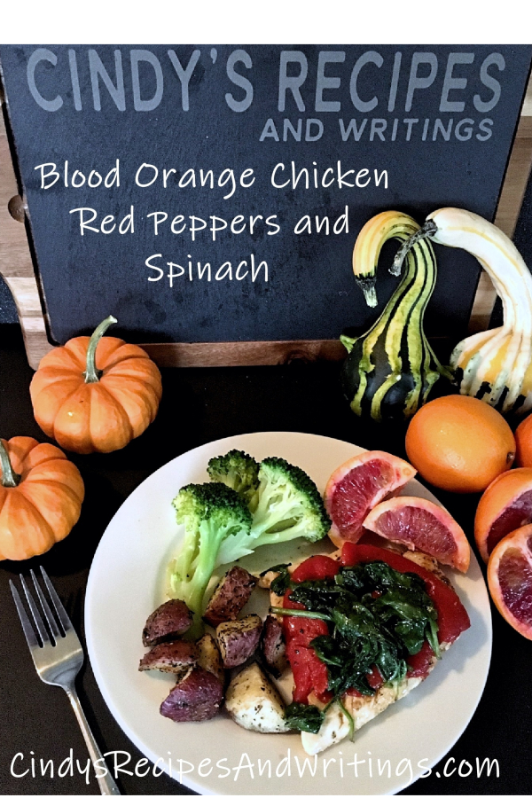 Blood Orange Chicken Red Peppers and Spinach 