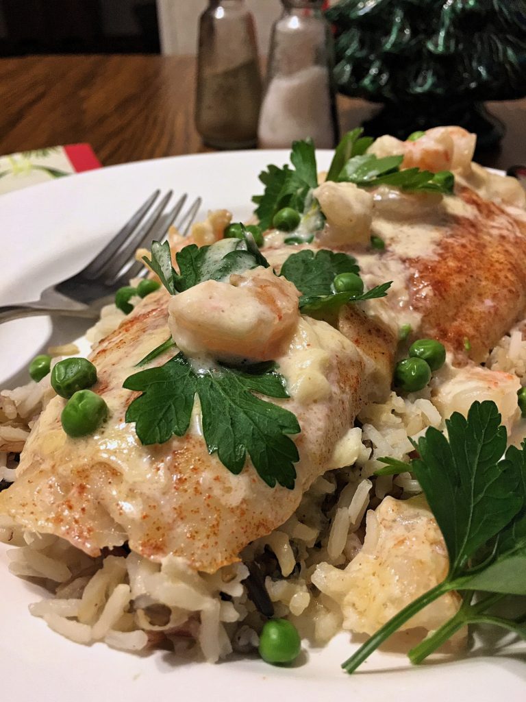 Cod in Creamy Garlic Shrimp Sauce