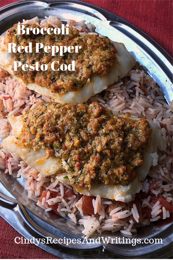 Broccoli Red Pepper Pesto Cod