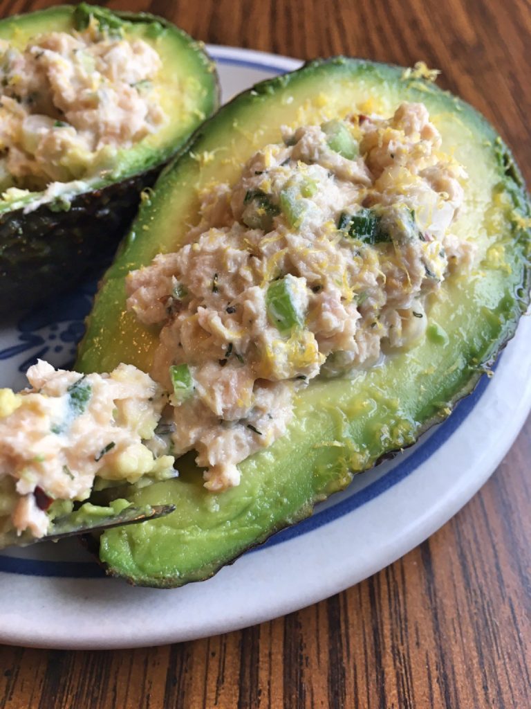 Spicy Salmon Salad Stuffed Avocados