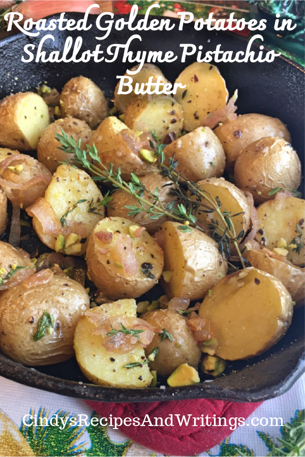 roasted yellow potatoes in shallot thyme pistachio butter