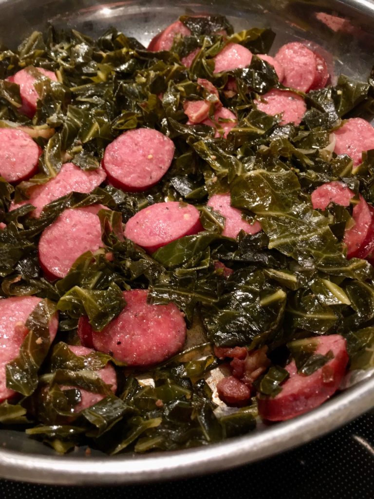 smoked sausage and collard greens