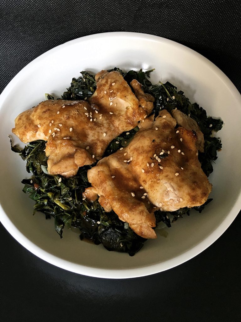 Asian Style Chicken Thighs with Sauteed Kale