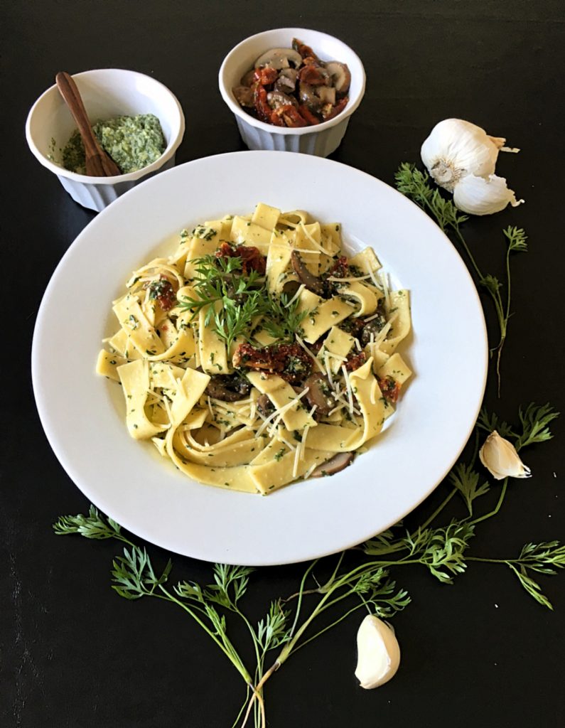 Carrot Top Pesto Pasta